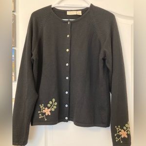Jjill embroidered wool cardigan sweater